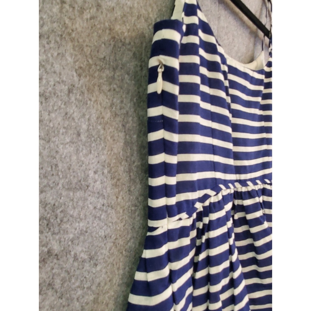 🌷J. Crew Blue White Nautical Linen Cotton Summer Flare Dress Womens Size 00 - Picture 9 of 13